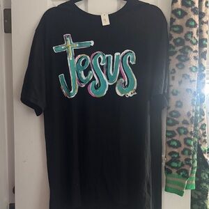 Black Graphic Tee with 'Jesus' Print